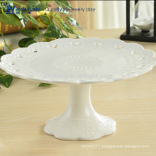 Round Shape Pretty Design Hot Sale Fruit Plate With Foot, Cheap White Ceramic Fruit Plate